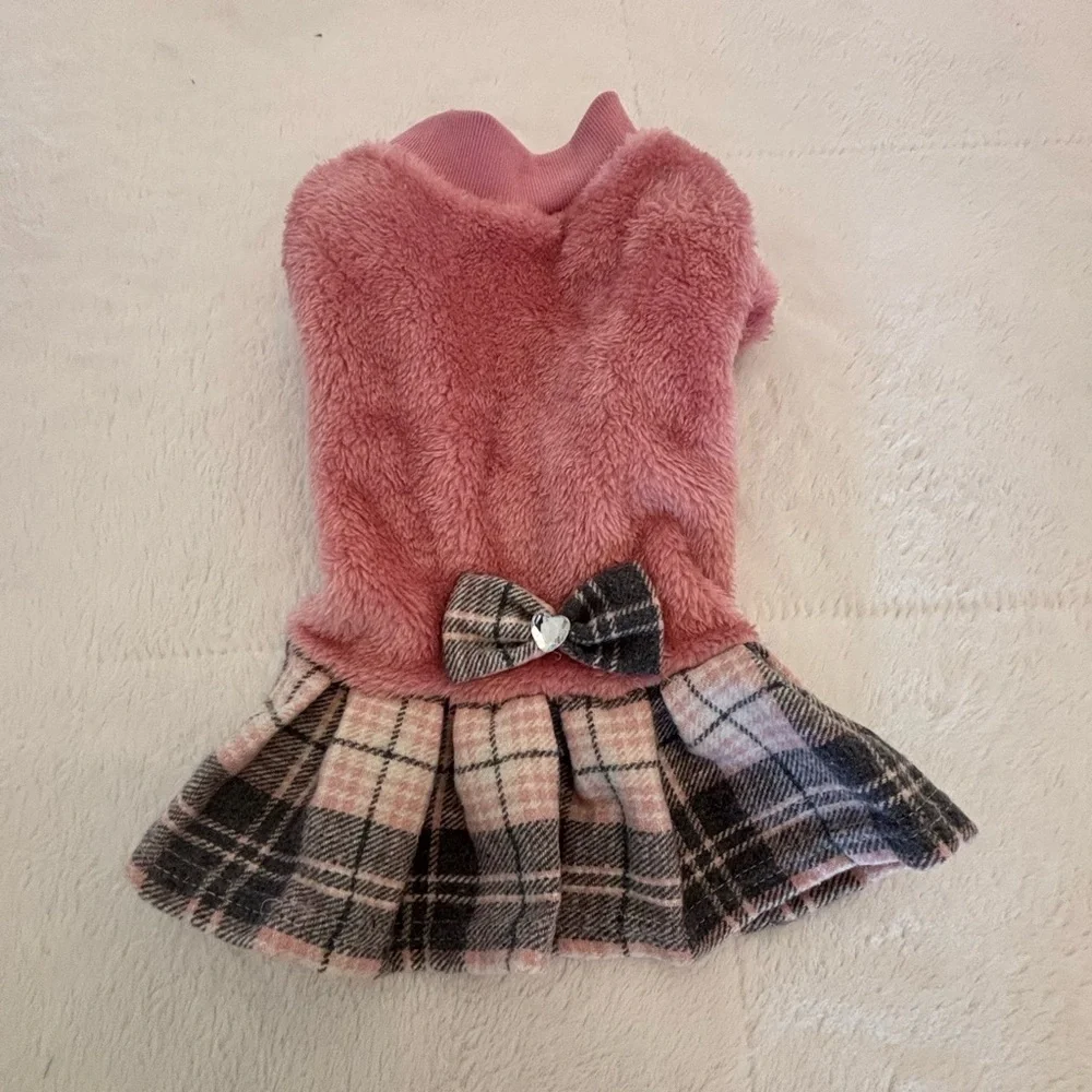 Pink Plaid Dog Sweater Dress